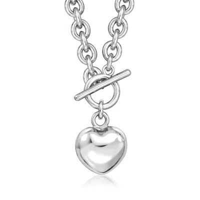 Ross-simons Italian Rhodium-plated Heart Toggle Necklace In Metallic