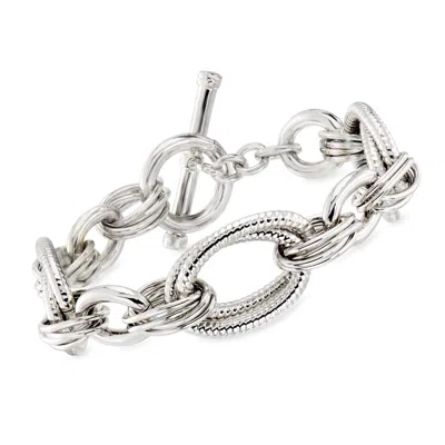 Ross-simons Italian Rhodium-plated Oval-link Toggle Bracelet In Silver