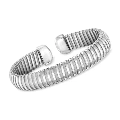 Ross-simons Italian Rhodium-plated Tubogas Cuff Bracelet In Metallic