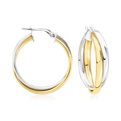 Ross-simons Italian Sterling Silver And 18kt Gold Over Sterling Double-hoop Earrings In Neutral