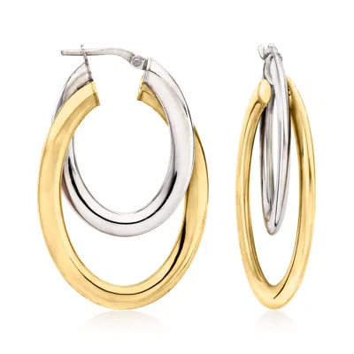 Ross-simons Italian Sterling Silver And 18kt Gold Over Sterling Double-hoop Earrings In Multi