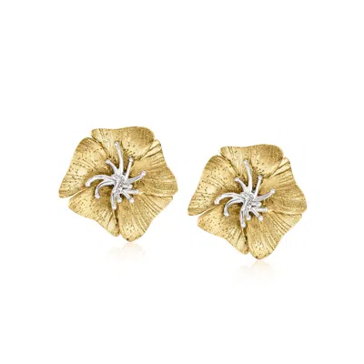 Ross-simons Italian Sterling Silver And 18kt Gold Over Sterling Flower Earrings In Black