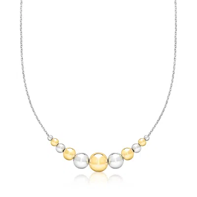 Ross-simons Italian Sterling Silver And 18kt Gold Over Sterling Graduated Bead Cable-chain Necklace In Multi