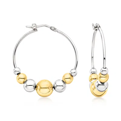 Ross-simons Italian Sterling Silver And 18kt Gold Over Sterling Graduated Bead Hoop Earrings In Yellow