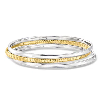 Ross-simons Italian Sterling Silver And 18kt Gold Over Sterling Jewelry Set: Three Bangle Bracelets In Silver,gold