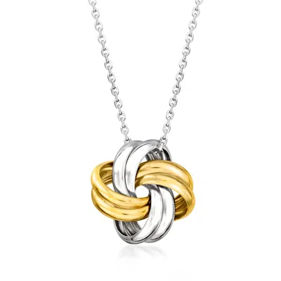 Ross-simons Italian Sterling Silver And 18kt Gold Over Sterling Love Knot Necklace In Multi