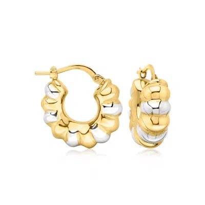 Ross-simons Italian Sterling Silver And 18kt Gold Over Sterling Ribbed Hoop Earrings