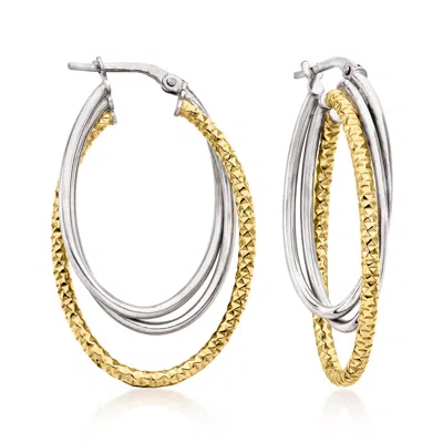 Ross-simons Italian Sterling Silver And 18kt Gold Over Sterling Triple-hoop Earrings In Gray