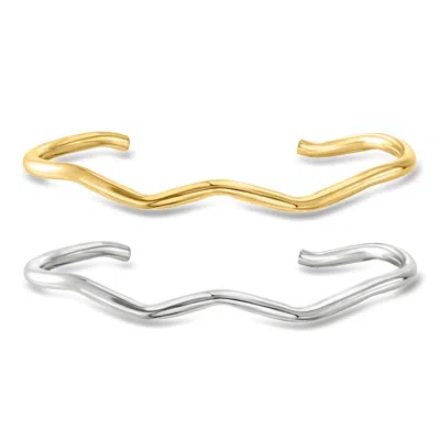 Ross-simons Italian Sterling Silver And 18kt Gold Vermeil Jewelry Set: Two Wavy Cuff Bracelets In Multi