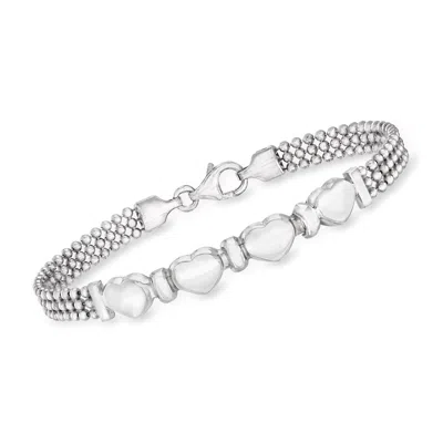 Ross-simons Italian Sterling Silver Beaded Bracelet With Hearts In Metallic