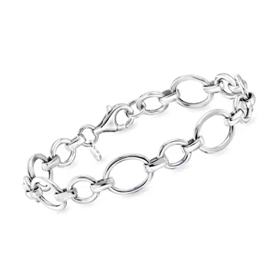 Ross-simons Italian Sterling Silver Cable And Oval-link Bracelet In Metallic