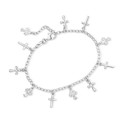 Ross-simons Italian Sterling Silver Cross Charm Bracelet In Metallic