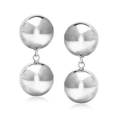 Ross-simons Italian Sterling Silver Double-bead Drop Earrings In Metallic