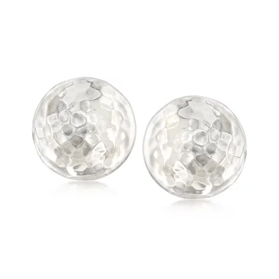 Ross-simons Italian Sterling Silver Hammered Dome Clip-on Earrings In White