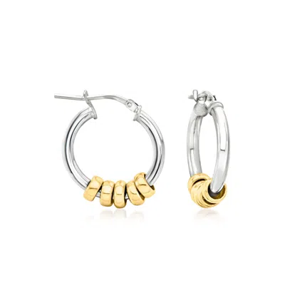 Ross-simons Italian Sterling Silver Hoop Earrings With 18kt Gold Over Sterling Removable Beads In Silver,gold