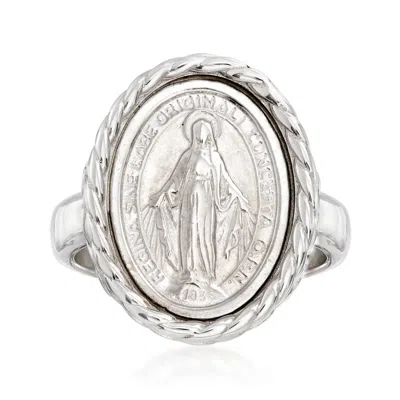 Ross-simons Italian Sterling Silver Miraculous Medal Oval Ring In Metallic