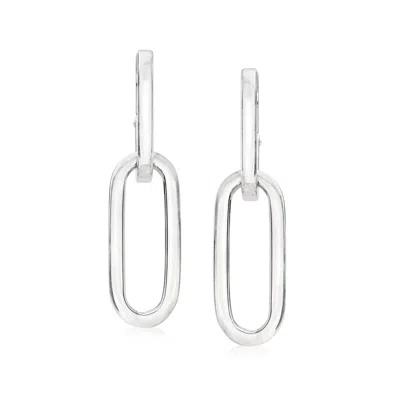 Ross-simons Italian Sterling Silver Paper Clip Link Hoop Drop Earrings In Metallic