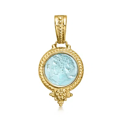 Ross-simons Italian Tagliamonte Blue Venetian Glass Arethusa Pendant In 18kt Gold Over Sterling
