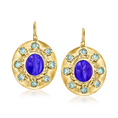 Ross-simons Italian Tagliamonte Blue Venetian Glass Drop Earrings With Sky Blue Topaz In 18kt Gold Over Sterling In Multi
