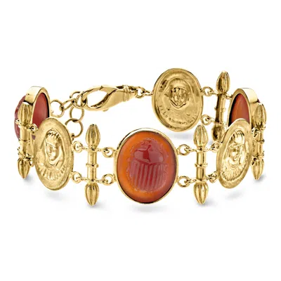 Ross-simons Italian Tagliamonte Red Agate Scarab Bracelet In 18kt Gold Over Sterling In Multi