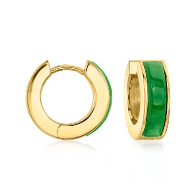 Ross-simons Jade And 18kt Gold Over Sterling Reversible Huggie Hoop Earrings In Brown