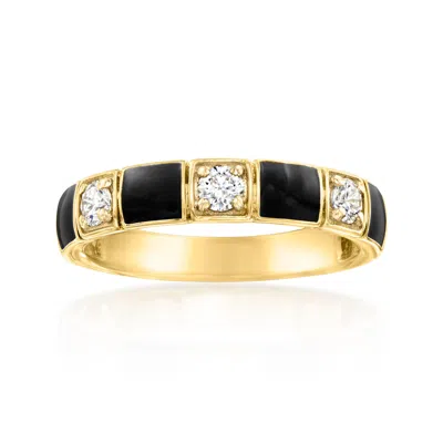 Ross-simons Lab-grown Diamond And Black Enamel Pattern Ring In 18kt Gold Over Sterling In White