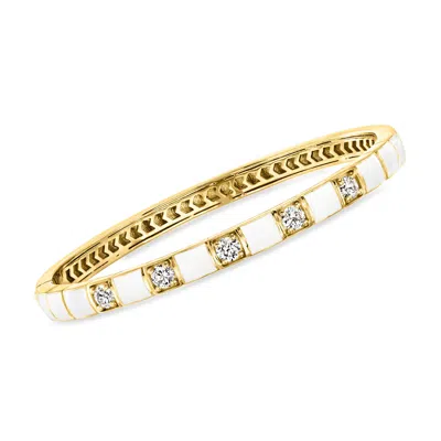 Ross-simons Lab-grown Diamond And White Enamel Bangle Bracelet In 18kt Gold Over Sterling In Silver