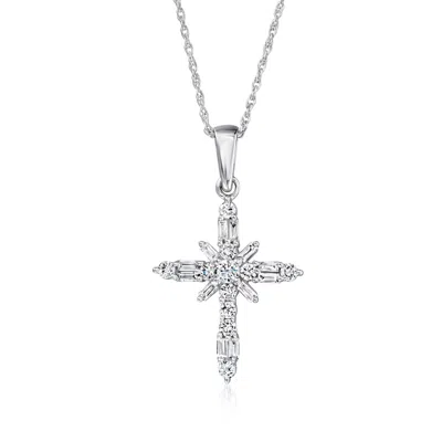 Ross-simons Lab-grown Diamond Cross Pendant Necklace In Sterling Silver