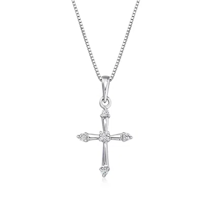 Ross-simons Lab-grown Diamond Cross Pendant Necklace In Sterling Silver