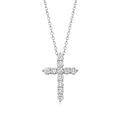 Ross-simons Lab-grown Diamond Cross Pendant Necklace In Sterling Silver In Metallic