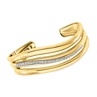 Ross-simons Lab-grown Diamond Multi-row Wave Cuff Bracelet In 18kt Gold Over Sterling