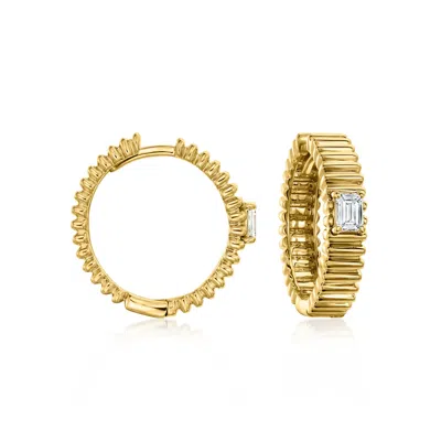 Ross-simons Lab-grown Diamond Ridged Hoop Earrings In 18kt Gold Over Sterling