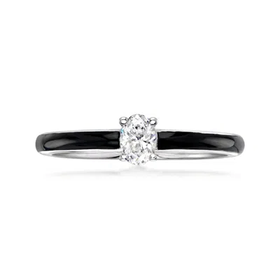 Ross-simons Lab-grown Diamond Ring With Black Enamel In Sterling Silver