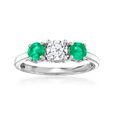 Ross-simons Lab-grown Diamond Ring With . Emeralds In 14kt White Gold In Metallic