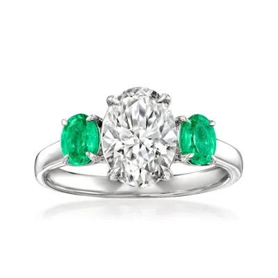 Ross-simons Lab-grown Diamond Ring With . Emeralds In 14kt White Gold In Silver