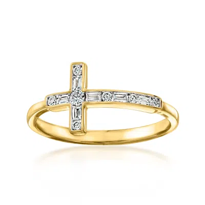 Ross-simons Lab-grown Diamond Sideways Cross Ring In 18kt Gold Over Sterling In Metallic