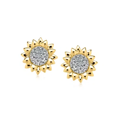 Ross-simons Lab-grown Diamond Sunflower Earrings In 18kt Gold Over Sterling In Transparent