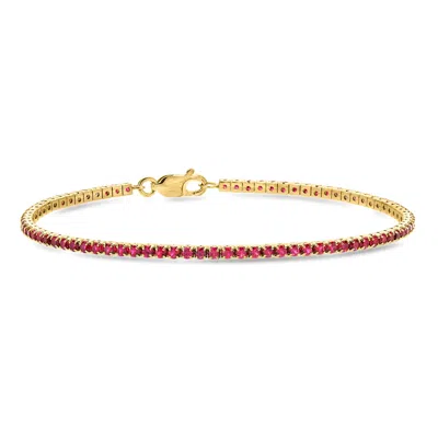 Ross-simons Lab-grown Ruby Tennis Bracelet In 18kt Gold Over Sterling In Transparent