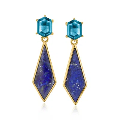 Ross-simons Lapis And 1.30 Ct. T.w. London Blue Topaz Drop Earrings In 18kt Gold Over Sterling In Multi