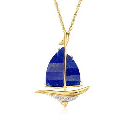 Ross-simons Lapis Sailboat Pendant Necklace With Diamonds In 18kt Gold Over Sterling In White