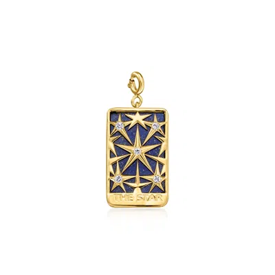 Ross-simons Lapis "the Star" Tarot Card Charm With . White Topaz In 18kt Gold Over Sterling