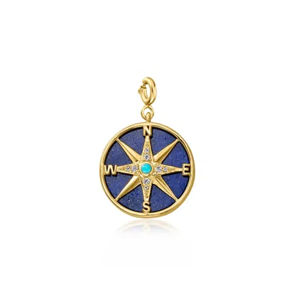 Ross-simons Lapis, Turquoise And White Topaz Reversible Compass Charm In 18kt Gold Over Sterling In Blue