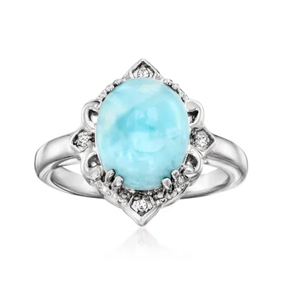 Ross-simons Larimar Ring With Diamonds In Sterling Silver In Pattern