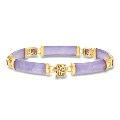 Ross-simons Lavender Jade And 1.20 Ct. T.w. Amethyst "good Fortune" Bracelet In 18kt Gold Over Sterling