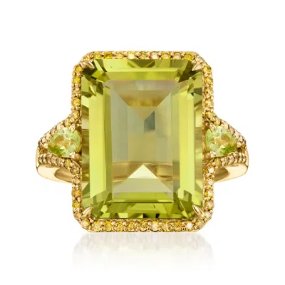 Ross-simons Lemon Quartz Ring With . Peridots And . Yellow Diamonds In 14kt Yellow Gold In Green