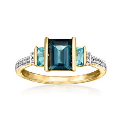 Ross-simons London And Swiss Blue Topaz Ring With Diamond Accents In 14kt Yellow Gold