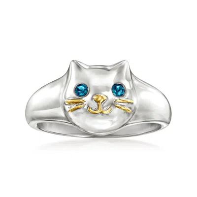 Ross-simons London Blue Topaz Sterling Silver Cat Ring With 18kt Gold Over Sterling In Metallic