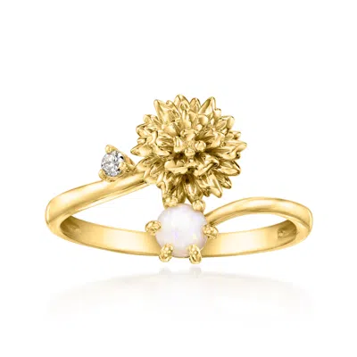 Ross-simons Marigold Flower/october Birthstone Ring With Opal And Single Lab-grown Diamond In 18kt Gold Over Ste