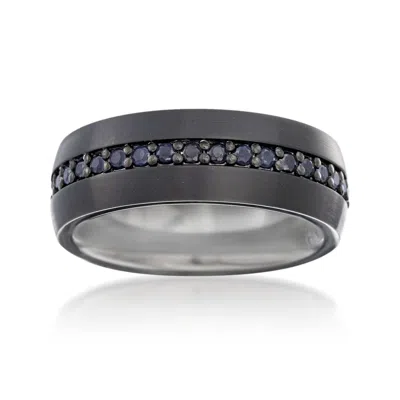 Ross-simons Men's 1.00 Ct. T.w. Black Sapphire Eternity Wedding Band In Black Tungsten Carbide In Silver