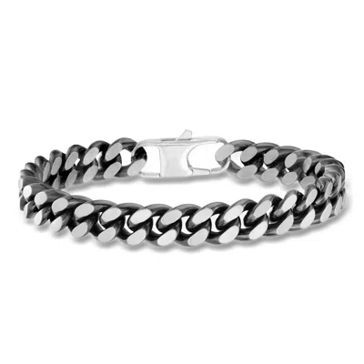 Ross-simons Men's 10mm Black And White Stainless Steel Cuban-link Bracelet In Silver